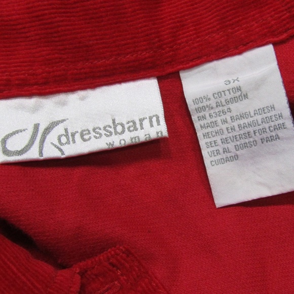 NEW Dressbarn Woman Red Corduroy Shirt 3X - Picture 5 of 6